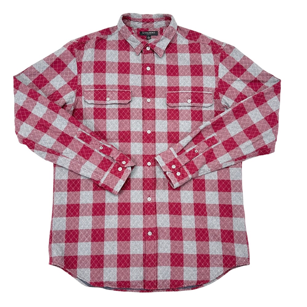 Banana Republic Shirt Men Size Large Slim Fit Quilted Gingham Button Down Casual